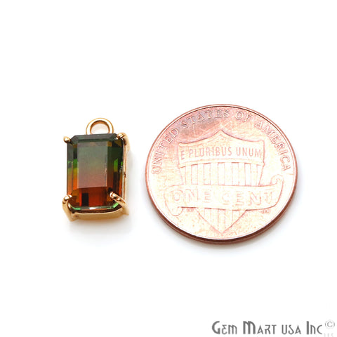 Green & Red 6x8mm RectAngel Gold Plated Prong Setting Gemstone Connector - GemMartUSA