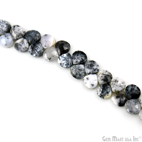 Dendrite Opal Heart Beads, 7 Inch Gemstone Strands, Drilled Strung Briolette Beads, Heart Shape, 7mm