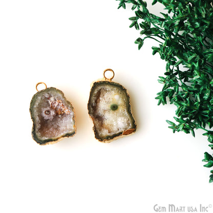 Geode Druzy 18x25mm Organic Gold Electroplated Single Bail Gemstone Earring Connector 1 Pair