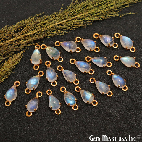Rainbow Moonstone Cabochon Pears Prong Gold Plated Bail Connector - GemMartUSA
