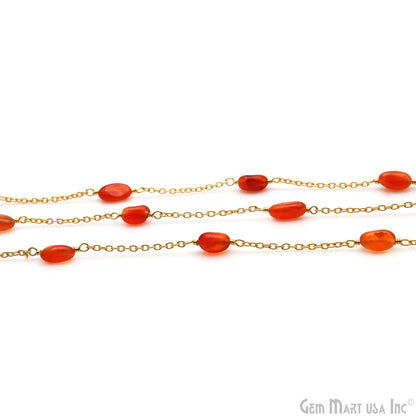 Carnelian Tumble Beads 10x6mm Gold Wire Wrapped Rosary Chain