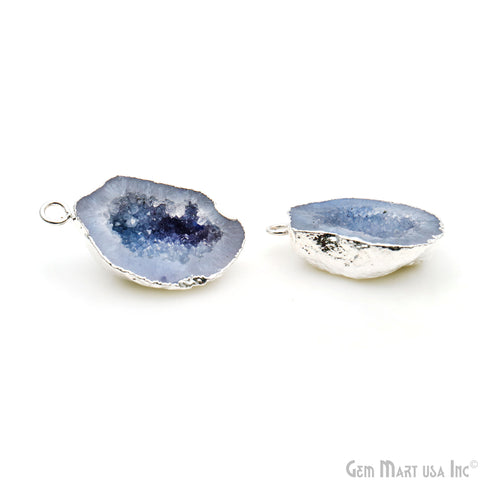 Geode Druzy 31x20mm Organic Silver Electroplated Single Bail Gemstone Earring Connector 1 Pair