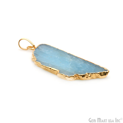 Aquamarine Free Form shape 47x19mm Gold Electroplated Gemstone Single Bail Pendant