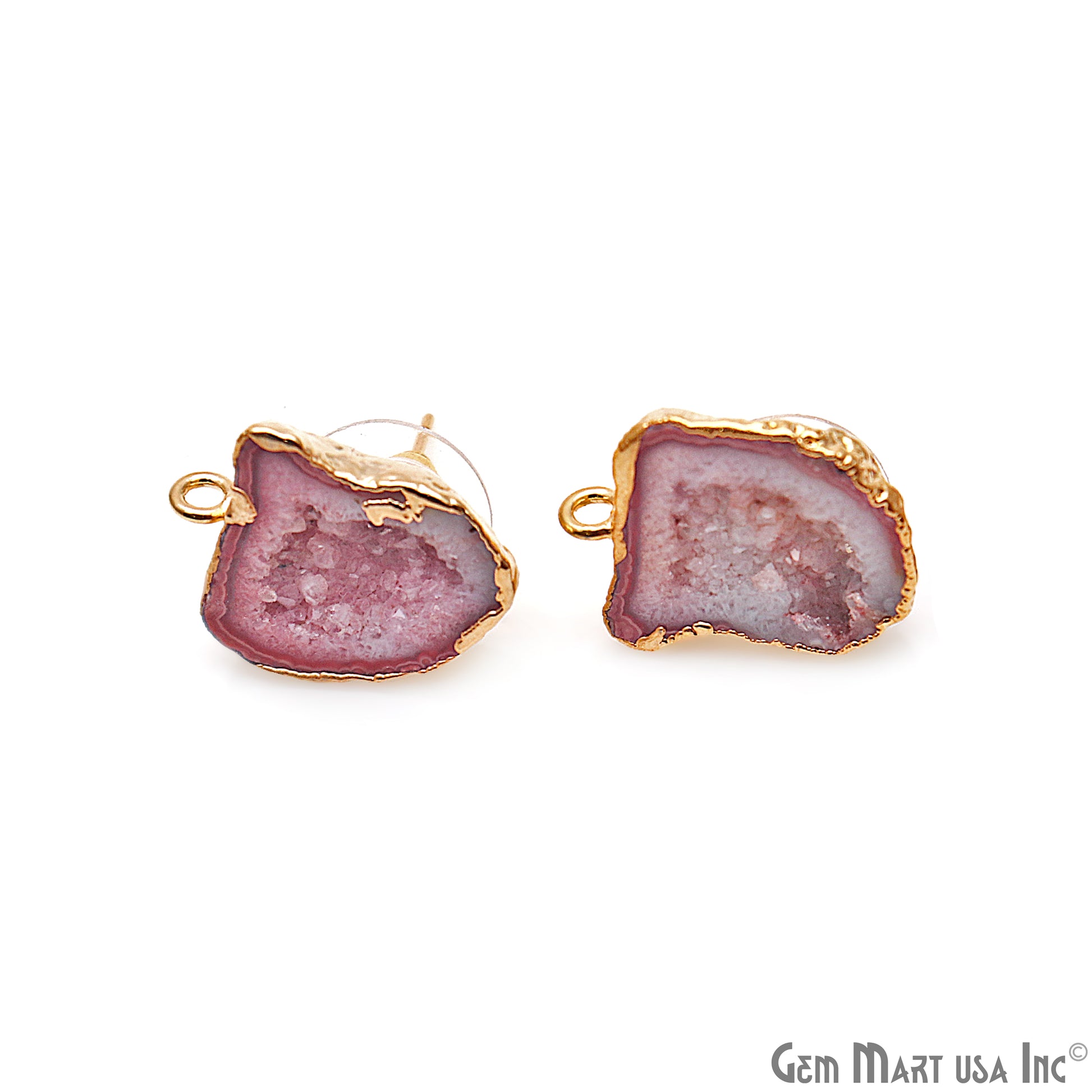 DIY Agate Slice Geode Druzy 21x15mm Gold Electroplated Loop Connector Studs Earrings - GemMartUSA