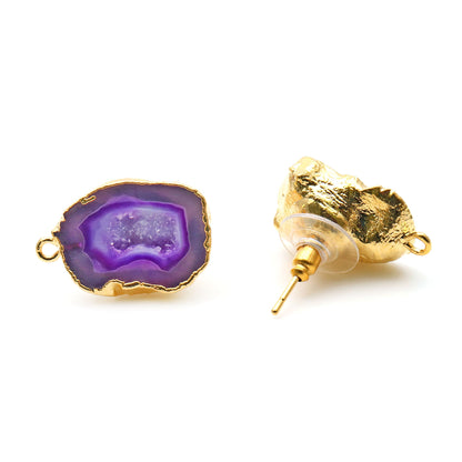 DIY Agate Slice Geode Druzy Gold Edged Loop Connector Studs Earrings