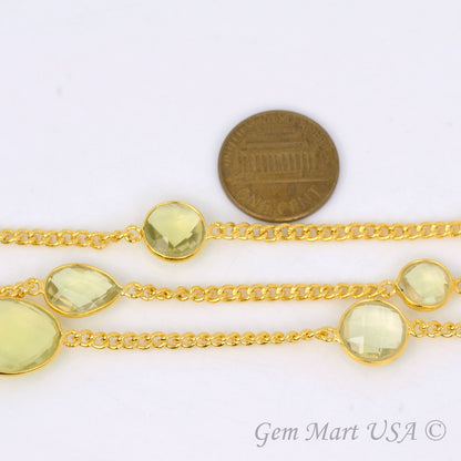 Lemon Topaz 10-15mm Gold Plated Link Bezel Connector Chain - GemMartUSA (764189179951)