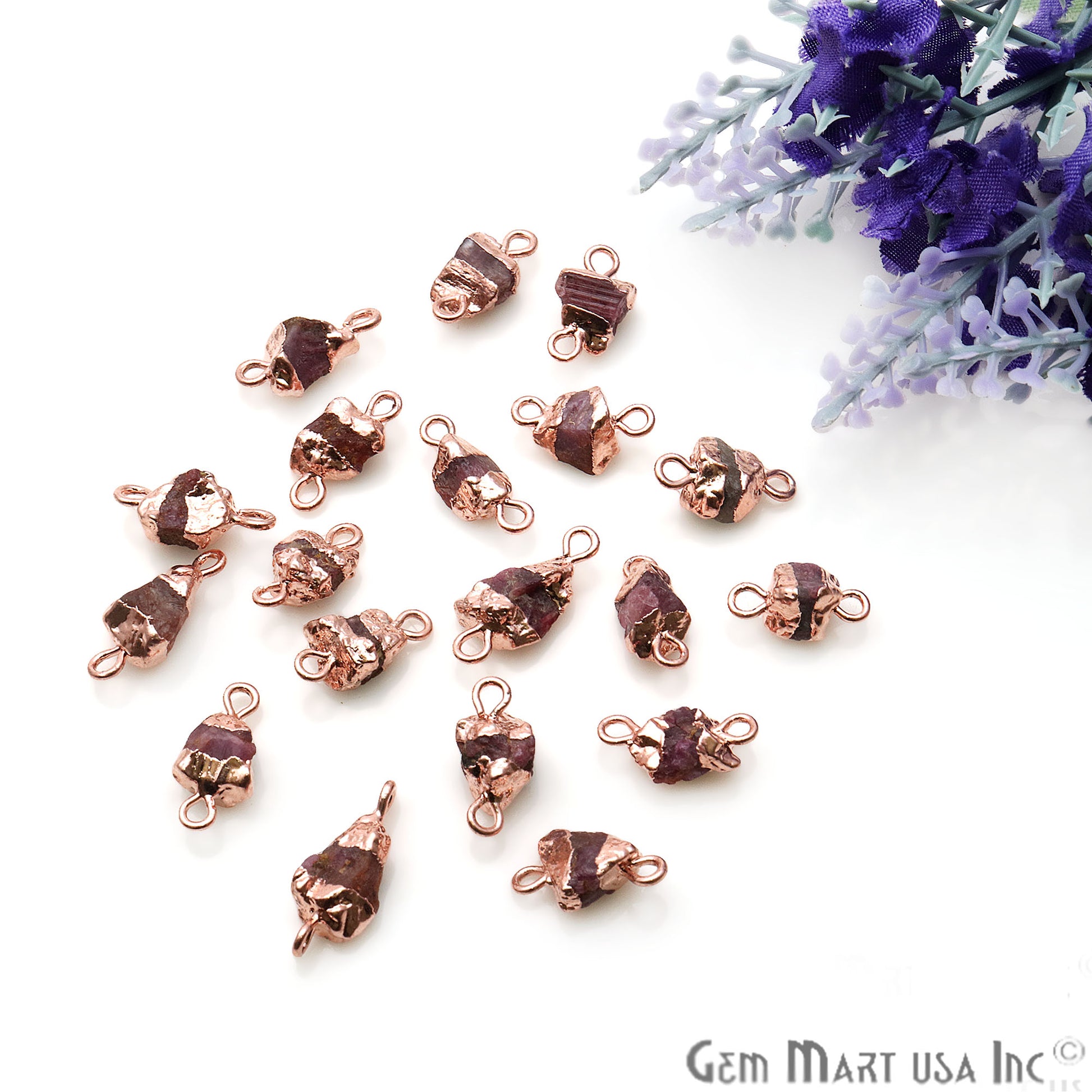 Rough Ruby Organic 14x6mm Rose Gold Electroplated Pendant Connector - GemMartUSA