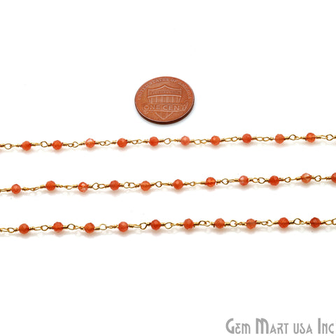 Carnelian Monalisa 3-3.5mm Gold Wire Wrapped Rosary Chain - GemMartUSA