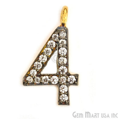 4' Numbering CZ Pave Gold Vermeil Charm for Bracelet & Pendants - GemMartUSA