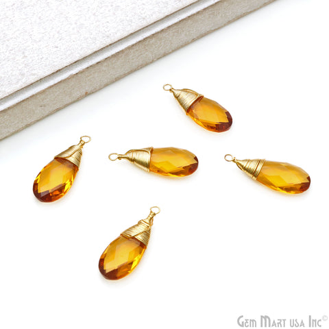 Pears 25x10mm Gold Wire Wrapped Single Bail Drop Gemstone Connector