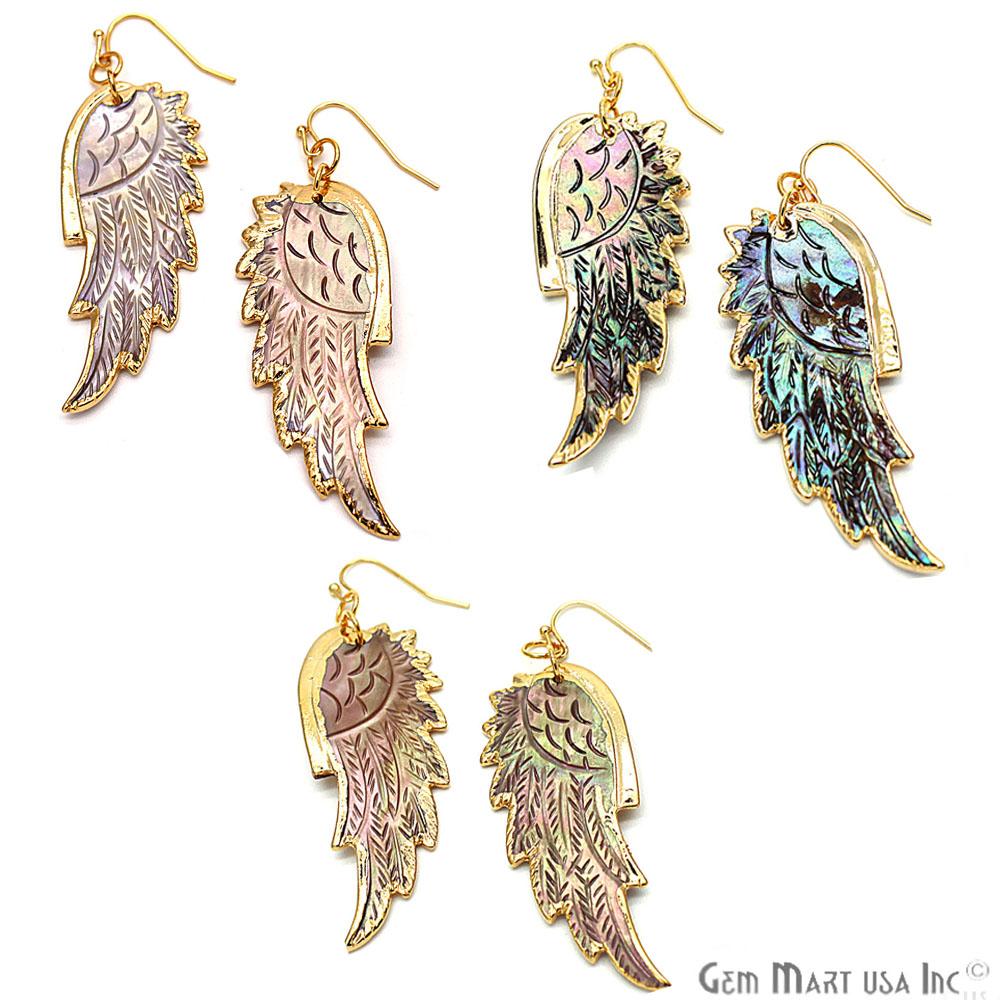 Shell Wings Earrings, Dangle Hook Earring, Gold Plated Jewelry (CHPR-1) - GemMartUSA