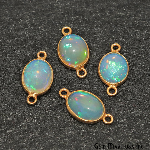 Opal Cabochon Oval 8x10mm Gold Plated Double Bail Gemstone Connector - GemMartUSA