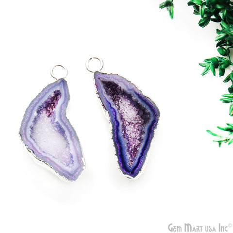 Geode Druzy 14x35mm Organic Silver Electroplated Single Bail Gemstone Earring Connector 1 Pair
