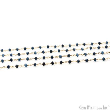 Blue Sapphire 3-3.5 Gold Plated Beaded Wire Wrapped Rosary Chain (763735867439)