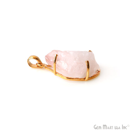 Natural Morganite Organic 32x21mm Gold Plated Prong Setting Single Bail Gemstone Pendant