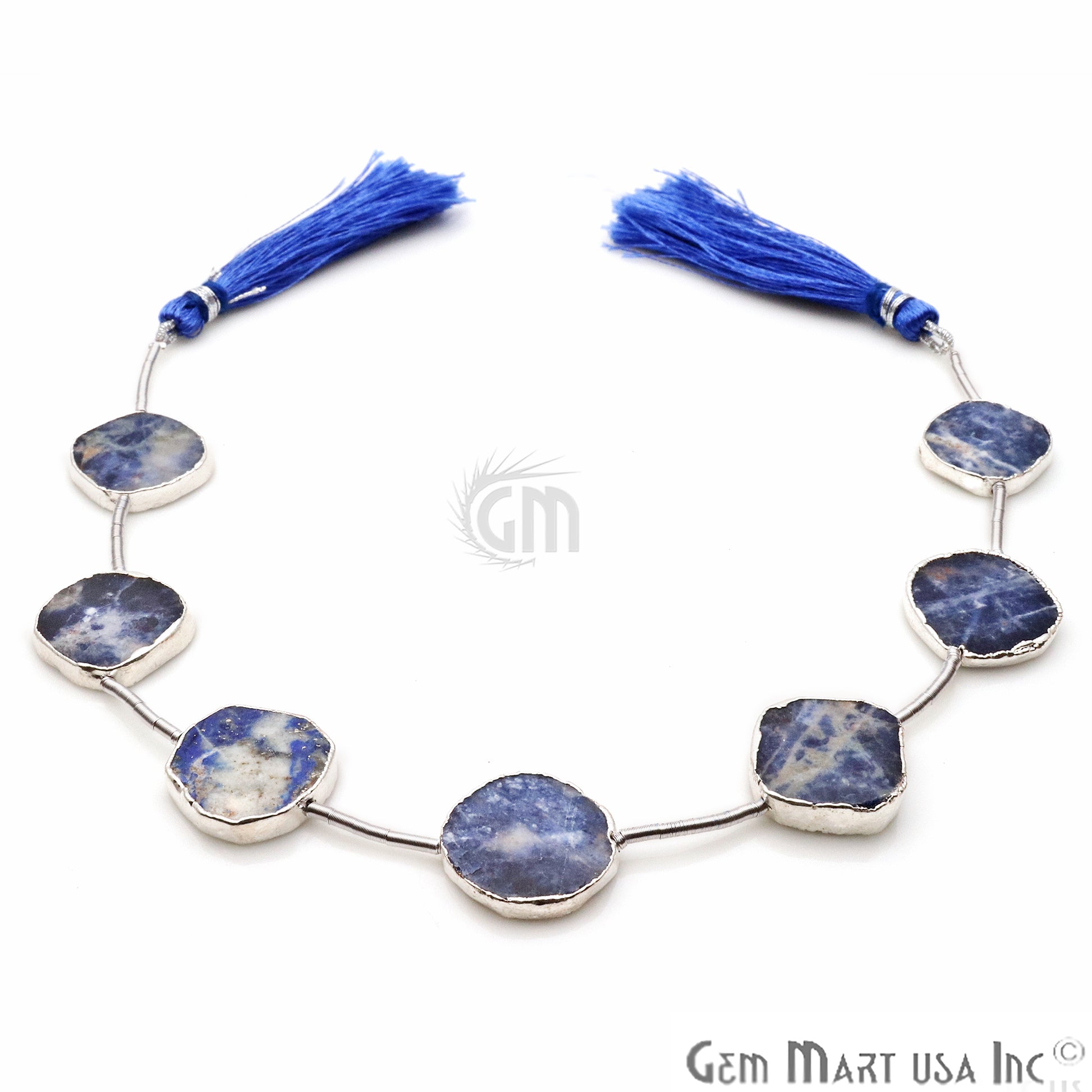 Sodalite Free Form 18x15mm Silver Edged Crafting Beads Gemstone Strands 9INCH - GemMartUSA