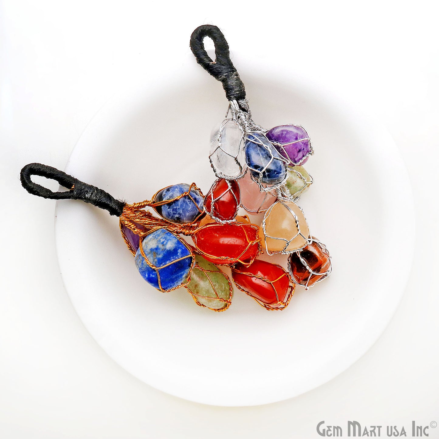 7 Chakra Car Hanger Wire Wrapped Tumbled Cage Sun Catcher car hanger