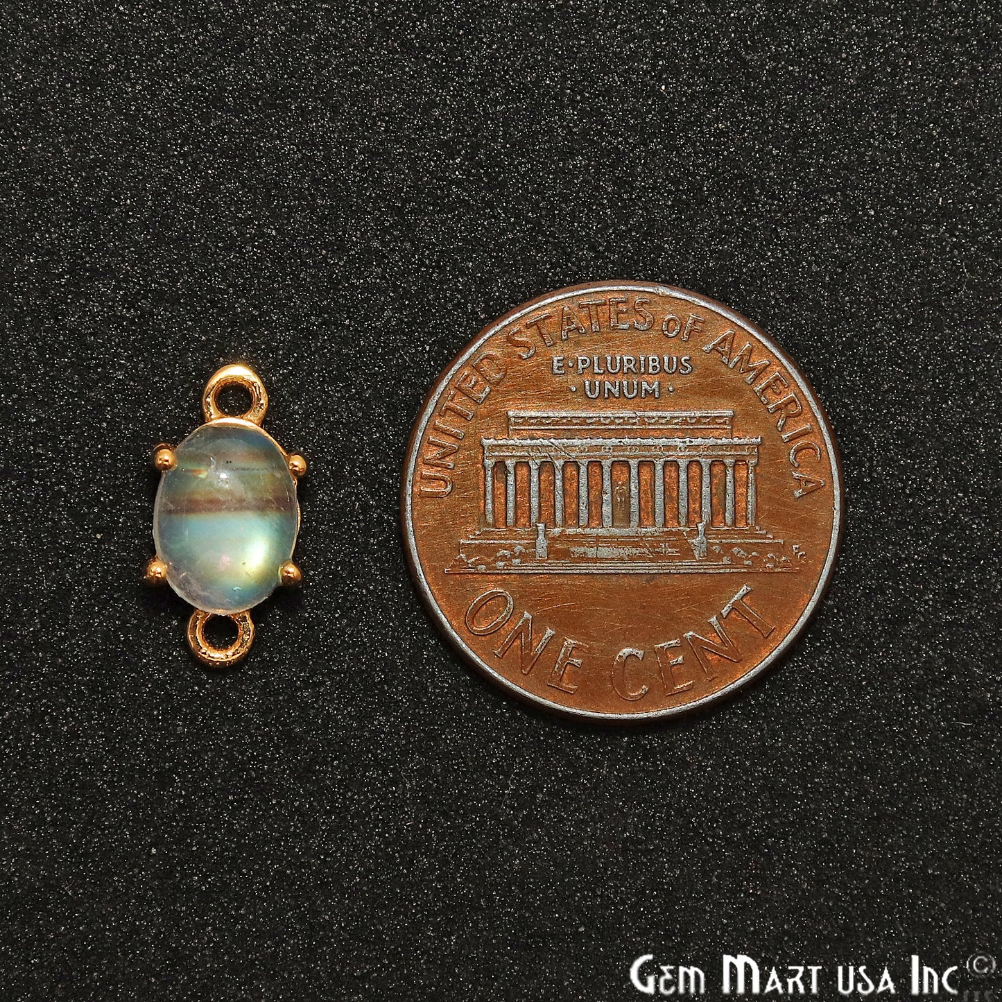 Rainbow Moonstone Cabochon 12x6mm Oval Prong Gold Plated Bail Connector - GemMartUSA