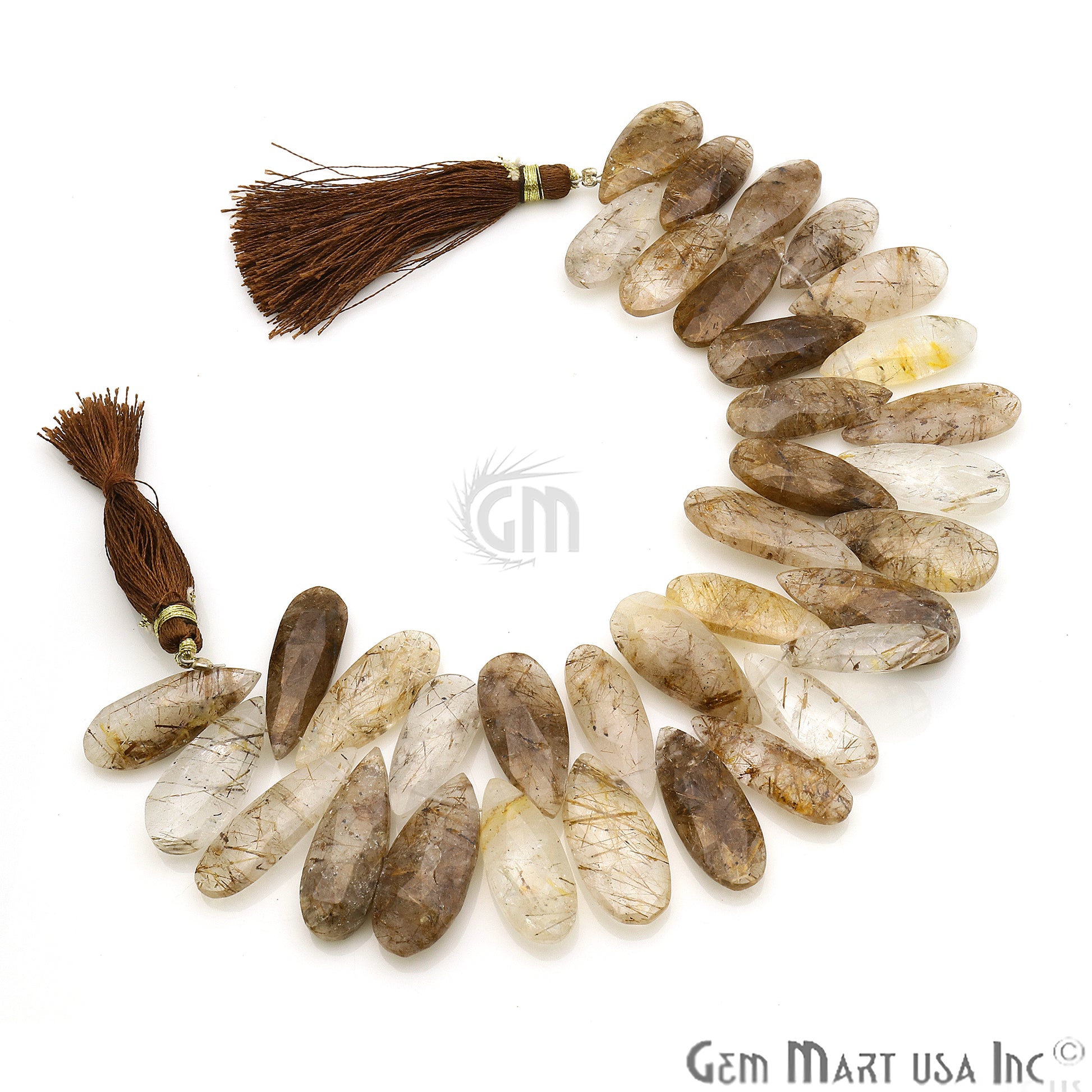 Rutilated Quartz Pears 24x10mm Crafting Beads Gemstone Briolette Strands 8 Inch - GemMartUSA