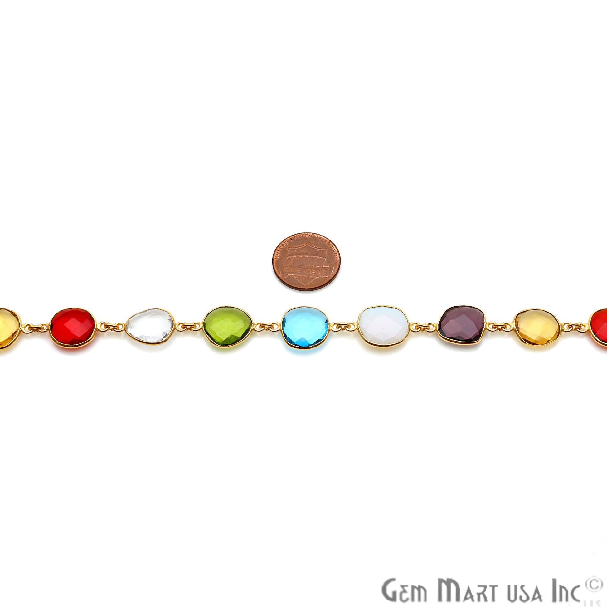 Multicolor Stone 10-15mm Free Form Gold Plated Continuous Connector Chain - GemMartUSA