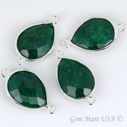 Pear 12x16mm Silver Bezel Double Bail Gemstone Connector