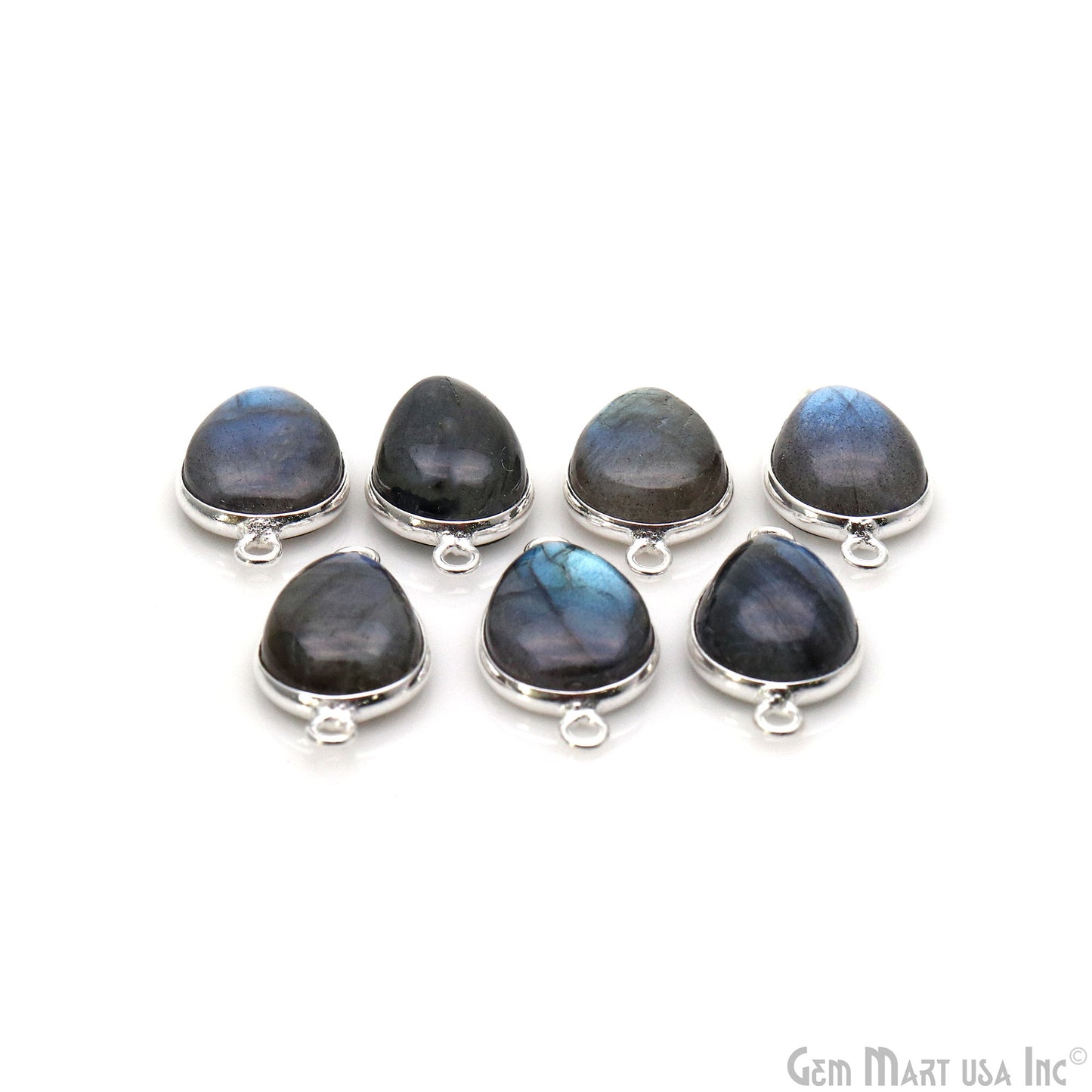 Flashy Labradorite Cabochon 10x14mm Pears Double Bail Silver Plated Gemstone Connector