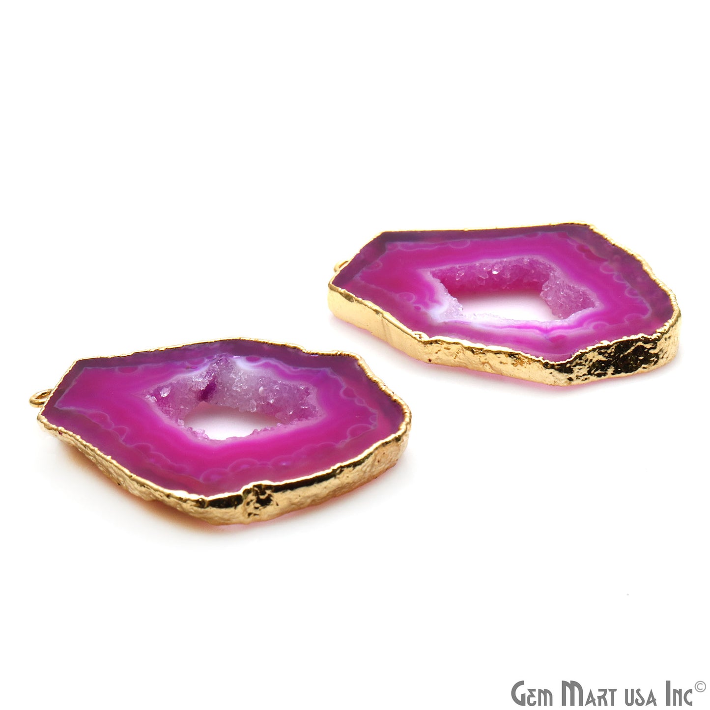 Agate Slice 24x37mm Organic  Gold Electroplated Gemstone Earring Connector 1 Pair