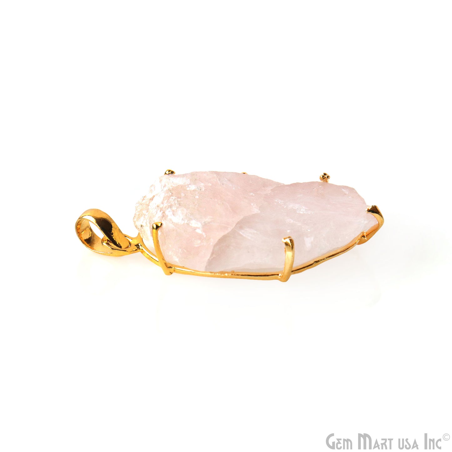 Natural Morganite Organic 41x21mm Gold Plated Prong Setting Single Bail Gemstone Pendant