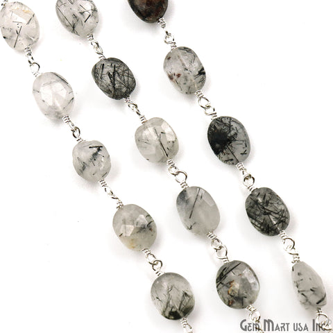 Rutilated Tumble Beads 8x5mm Silver Plated Gemstone Rosary Chain