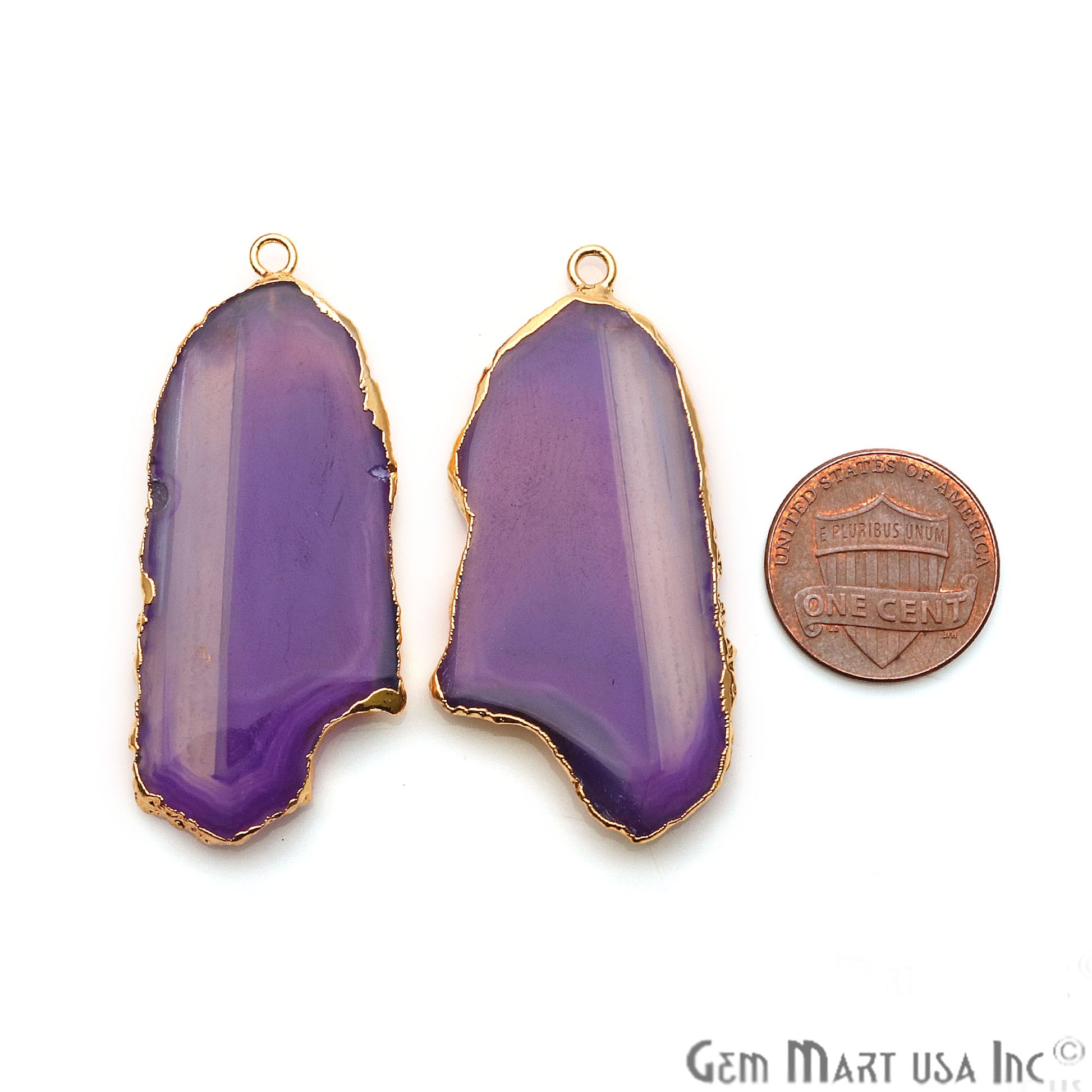 Agate Slice 23x48mm Organic Gold Electroplated Gemstone Earring Connector 1 Pair - GemMartUSA