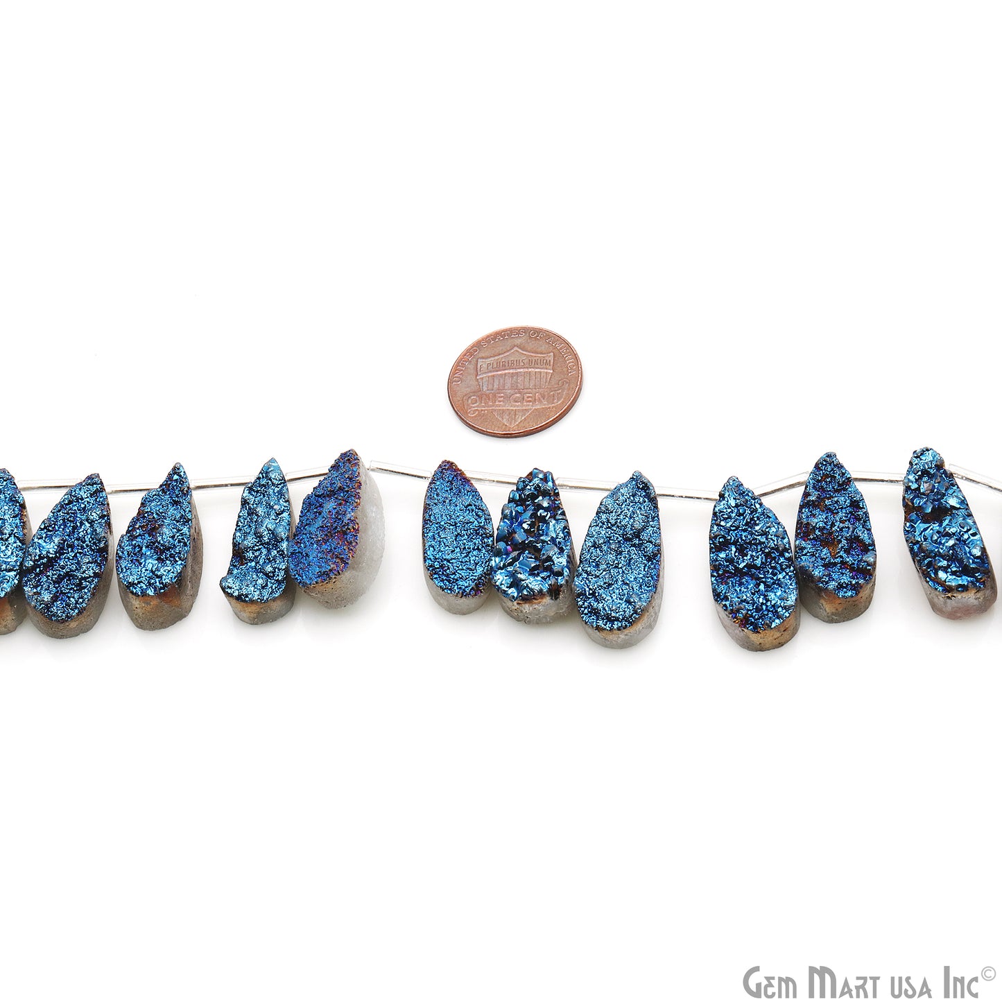 Blue Druzy Pears Beads, 8 Inch Gemstone Strands, Drilled Strung Briolette Beads, Pears Shape, 23X10mm