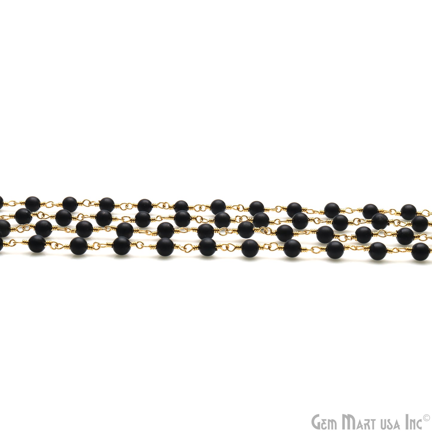 Black Jade Cabochon 4-5mm Gold Wire Wrapped Rosary Chain