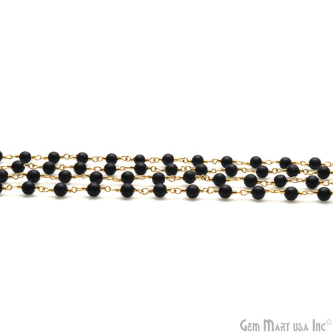 Black Jade Cabochon 4-5mm Gold Wire Wrapped Rosary Chain