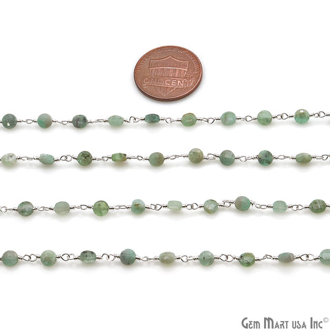 Emerald Faceted 3-4mm Silver Wire Wrapped Rosary Chain - GemMartUSA