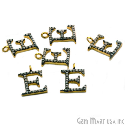 E' Alphabet Charm CZ Pave Gold Vermeil Charm for Bracelet & Pendants - GemMartUSA