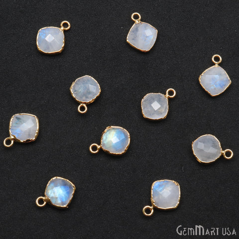 Rainbow Moonstone 10mm Cushion Gold Electroplated Single Bail Connector