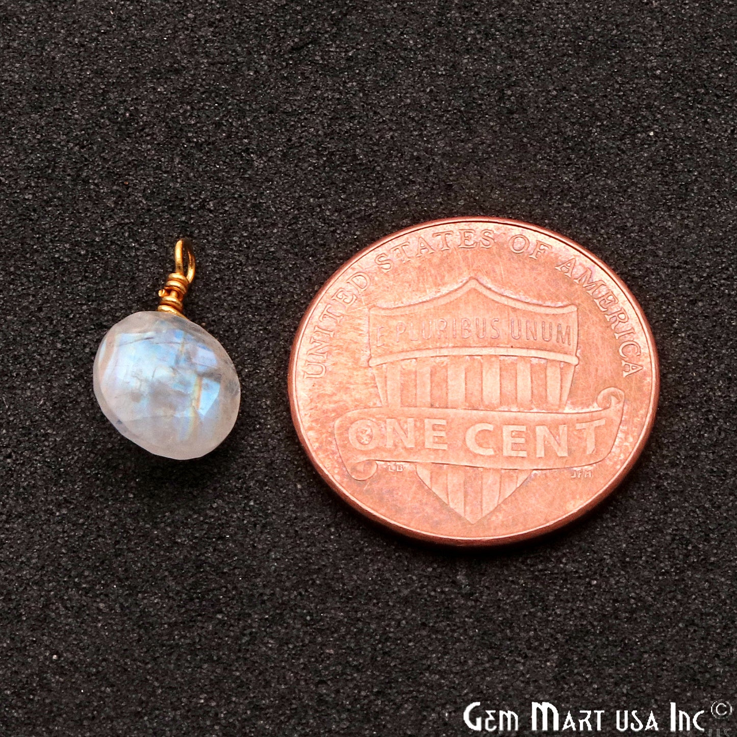 Rainbow Moonstone 8mm Round Single Bail Gold Wire Wrapped Gemstone Connector - GemMartUSA