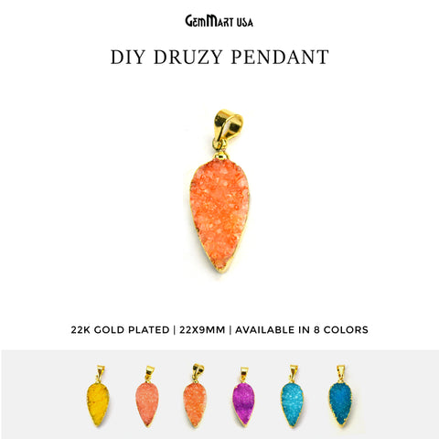 Gold Electroplated 22x9mm Pears Shape Druzy Pendant (50010)