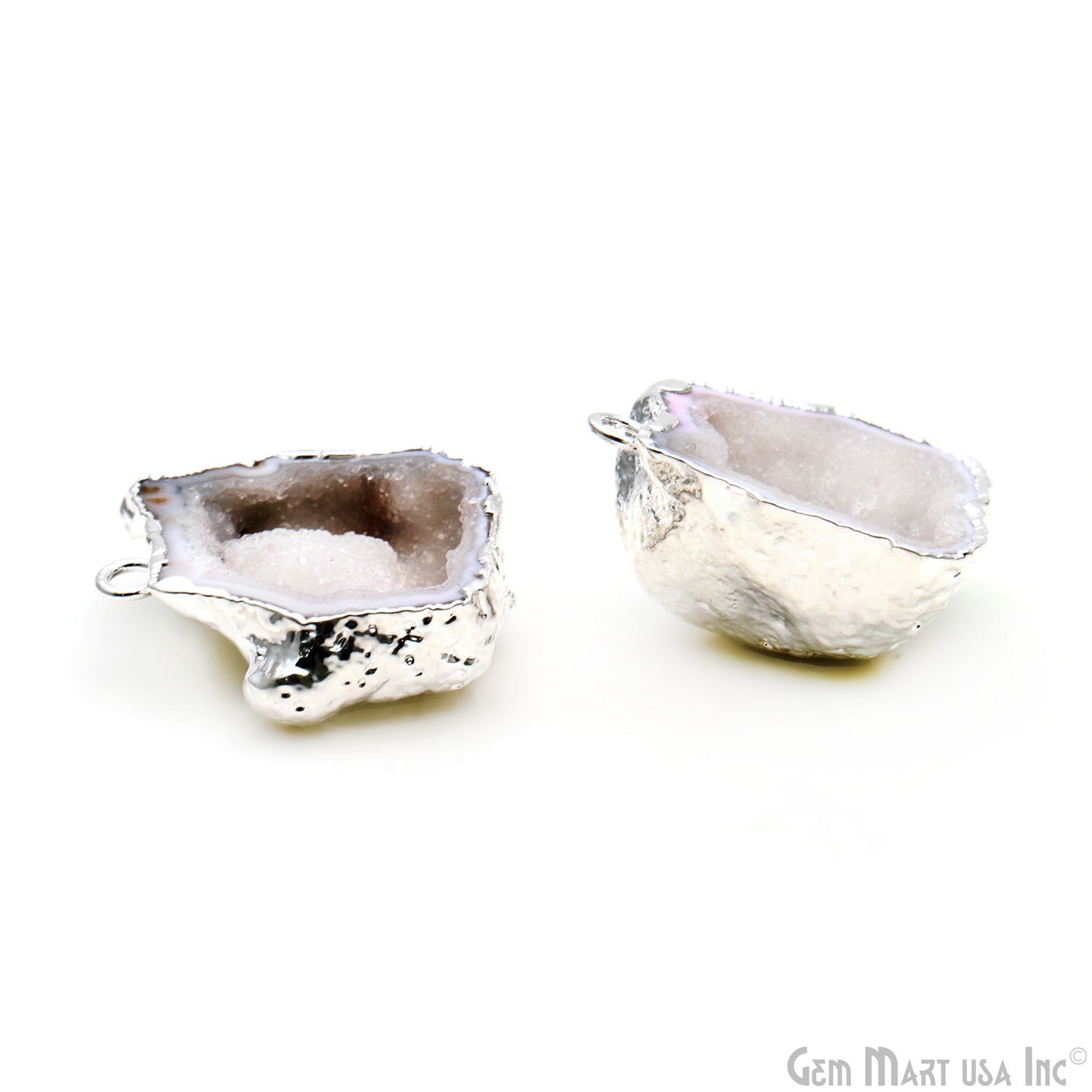 Geode Druzy 28x27mm Organic Silver Electroplated Single Bail Gemstone Earring Connector 1 Pair