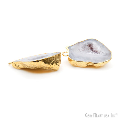 Geode Druzy 35x25mm Organic Gold Electroplated Single Bail Gemstone Earring Connector 1 Pair