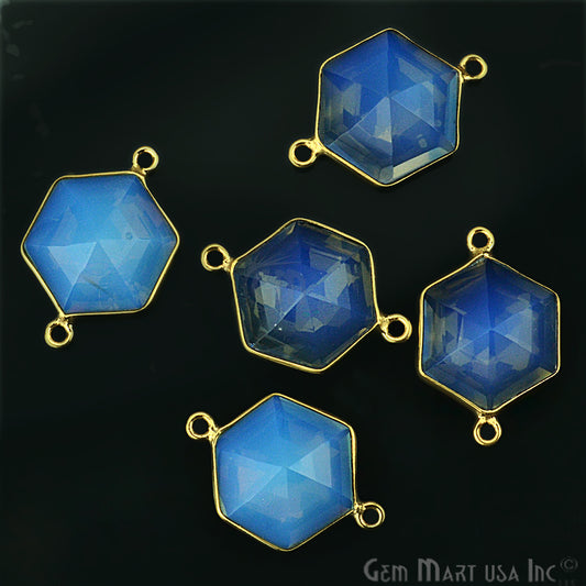 Opalite 15x22mm Hexagon Double Bail Gold Plated Gemstone Connector
