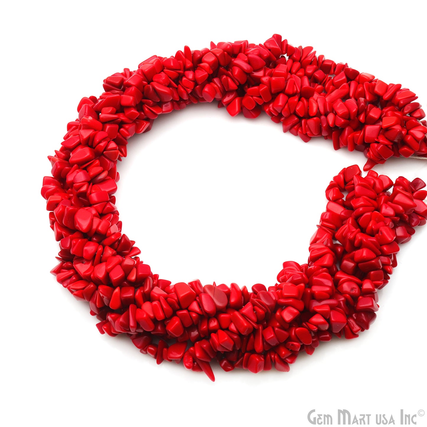 Coral Chip Beads, 34 Inch, Natural Chip Strands, Drilled Strung Nugget Beads, 7-10mm, Polished, GemMartUSA (CHCR-70004)