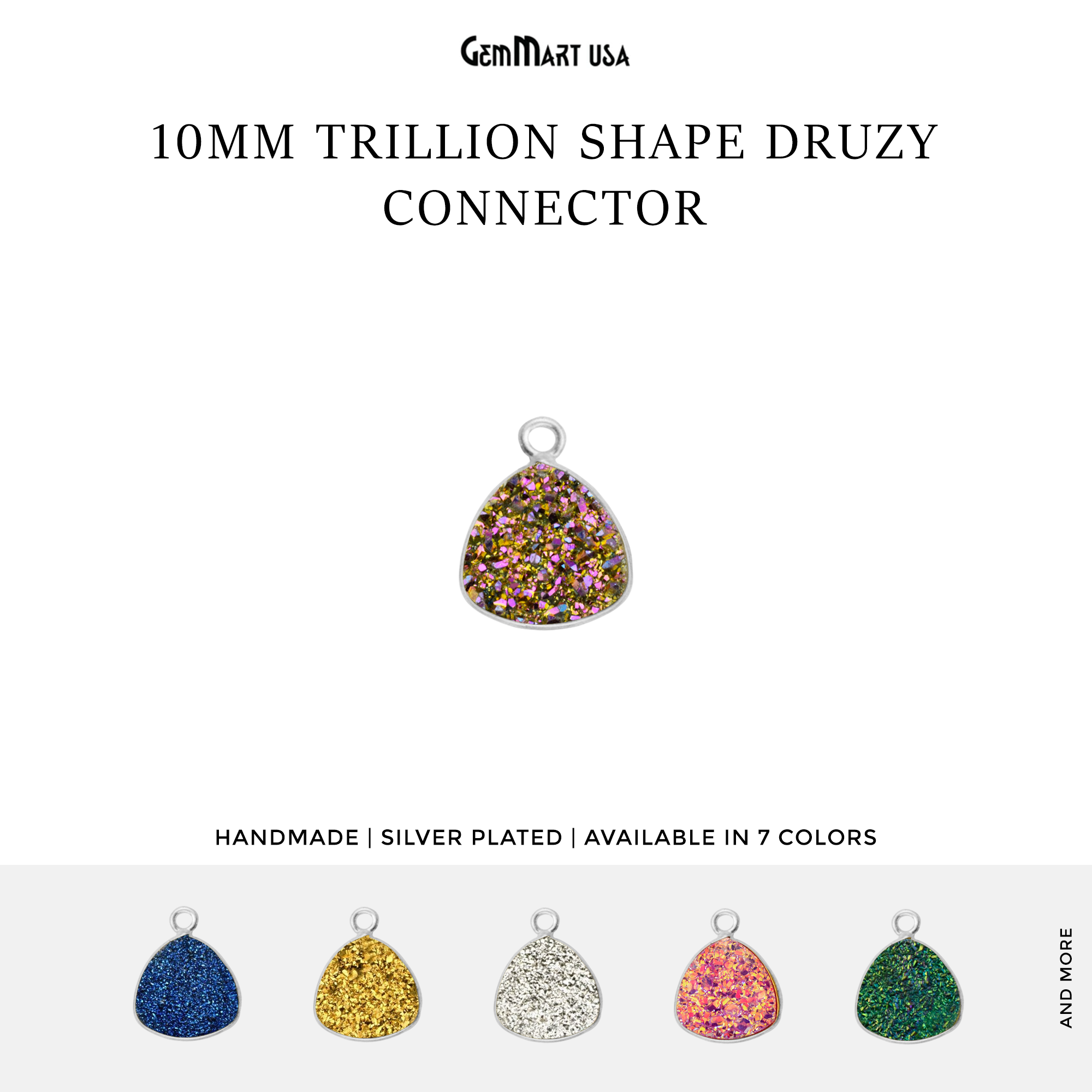 Natural Titanium Druzy 10mm Trillion Silver Single Bail Gemstone Connector