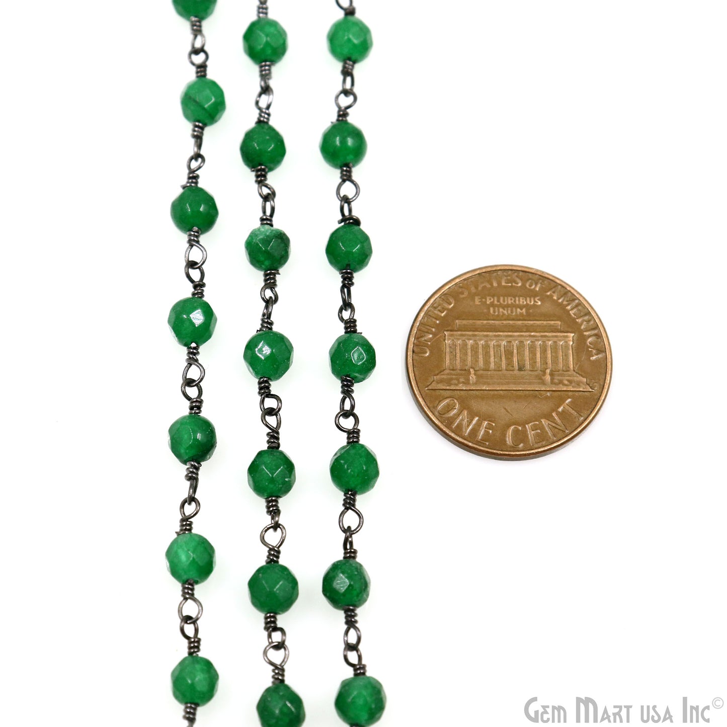 Green Jade Faceted Beads 4mm Oxidized Wire Wrapped Rosary Chain