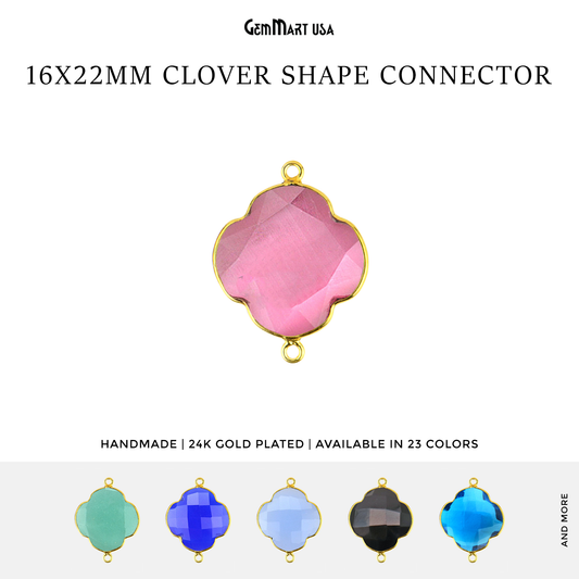 Clover 16x22mm Double Bail Gold Bezel Gemstone Connector