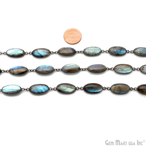 Labradorite Cabochon Oval 9x18mm Oxidized Continuous Connector Chains