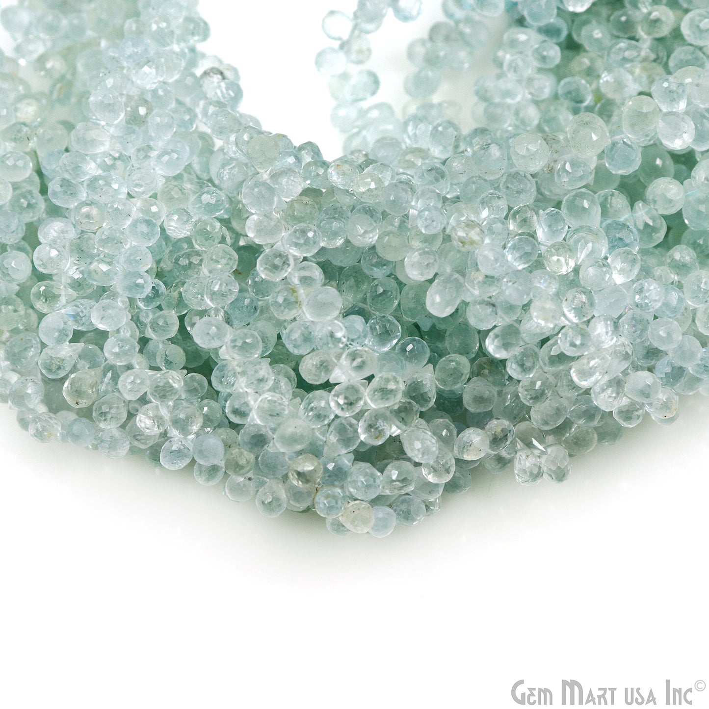 Aquamarine Teardrop Beads, 9 Inch Gemstone Strands, Drilled Strung Briolette Beads, Teardrop Shape, 6x4mm