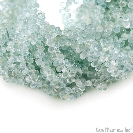 Aquamarine Teardrop Beads, 9 Inch Gemstone Strands, Drilled Strung Briolette Beads, Teardrop Shape, 6x4mm