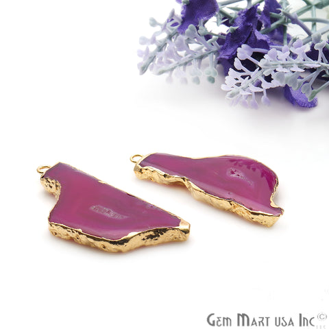 Agate Slice 43x18mm Organic Gold Electroplated Gemstone Earring Connector 1 Pair - GemMartUSA