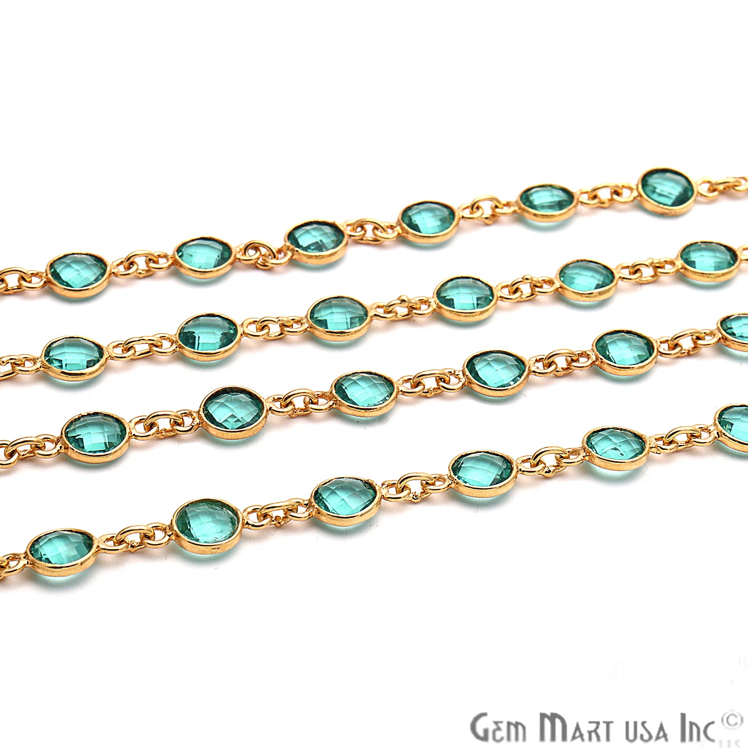 Apatite 5mm Bezel Link Gold Plated Continuous Connector Chain - GemMartUSA